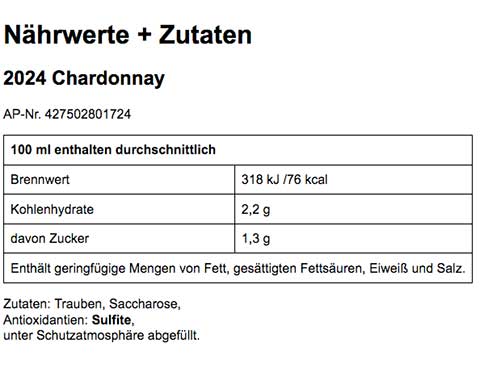 E-Label des 2024er Chardonnay Weißweins